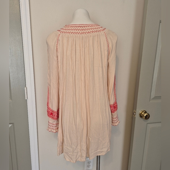 Free People Wind Willow Gauzey Split Neckline Embroidered Tunic Mini Dress(S) - Picture 7 of 10